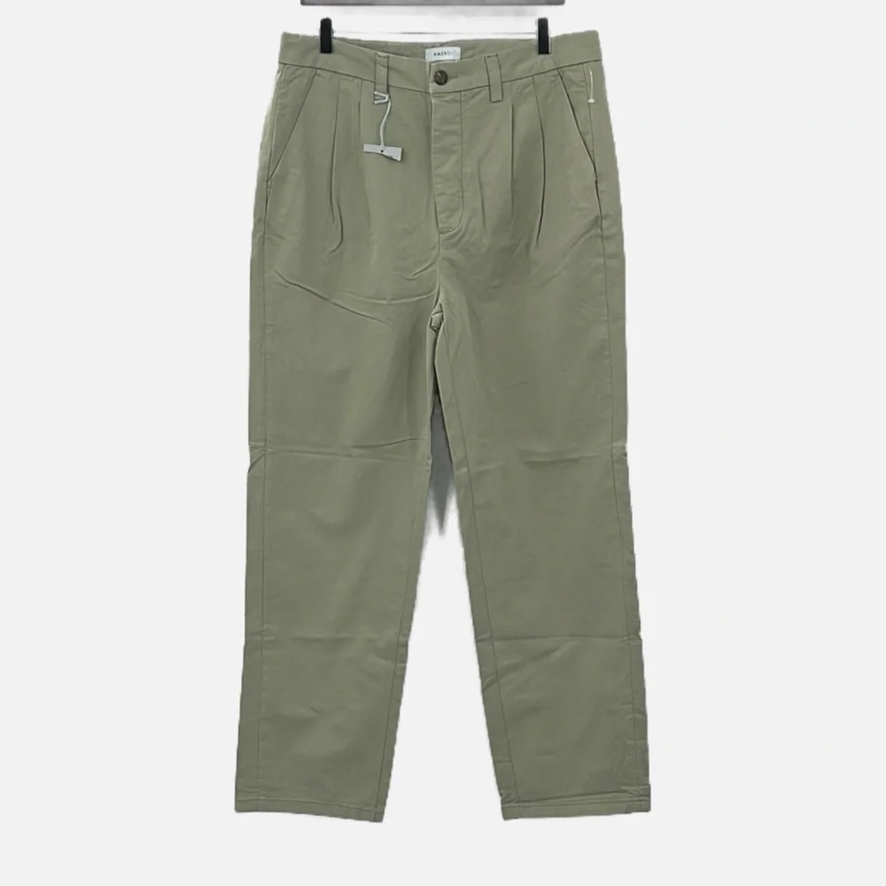 Amendi Gunnar in Green Organic Cotton Pleat Front Button Fly Pants - NWPT - 33